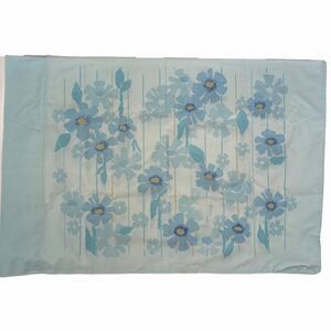 Vintage Sears Mod Floral Pillowcase Blue Retro Single Groovy READ